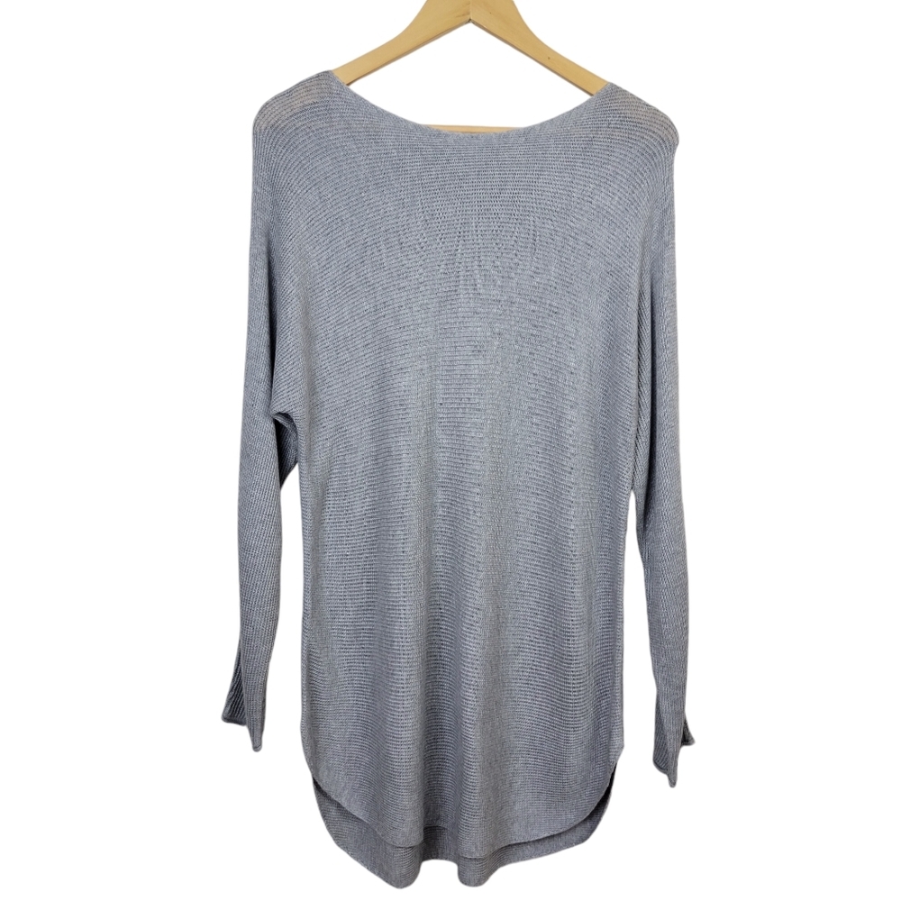 Joan Vass Cashmere Blend Boatneck Tunic Sweater Gray Size L Fine Ribbed Knit